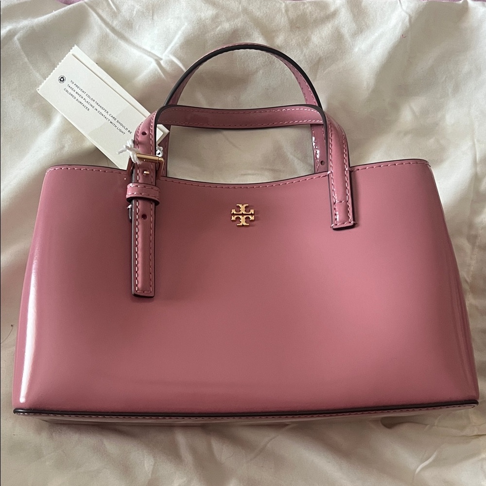 Tory Burch Rose Pink Leather Top-Handle Satchel with Gold Logo